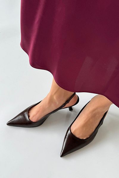 STRASWANS Silver Women's Heeled Wrinkled Leather Shoes Brown