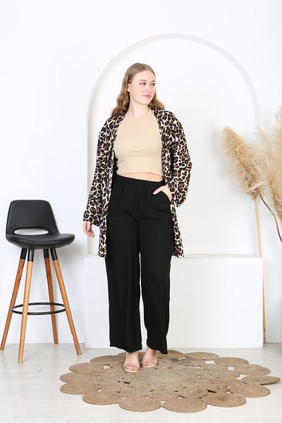 XL Modam Women's Woven Viscos Leopard Cardigan Black Pants Suit