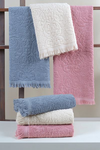 LADYNİL 100% Cotton 3-Piece Fringed Towel - Dowry Towel Set |   High Absorbency & Luxury Comfort