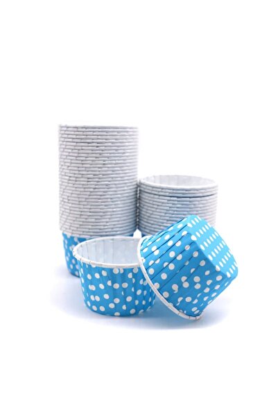 BENS Açık Mavi Puantiye Desenli 50'li Fırına Girebilen Muffin Cupcake Kek Kal...