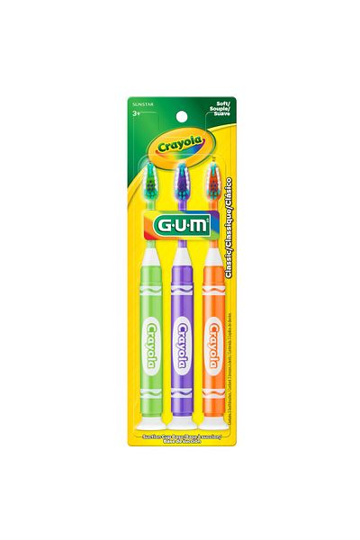 GUM Crayola Marker Kids' Toothbrush, Soft Bristles, Suction Base, 3-Pack, Age 3+