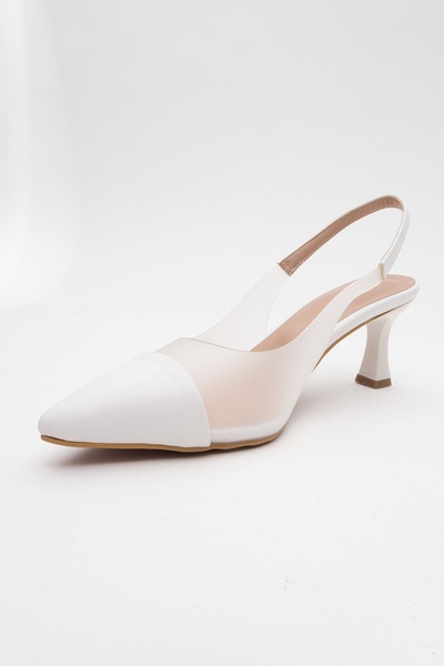 LuviShoes Moore White Transparent Open Back Pointed Toe Women's Heeled Shoes