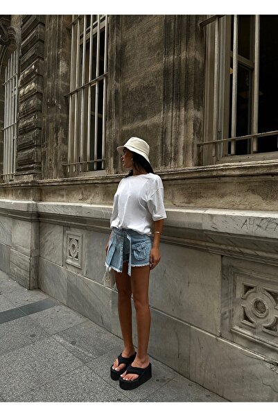 MY DEPO Джинсова міні-спідниця-шорти з поясом з карго-кишенею