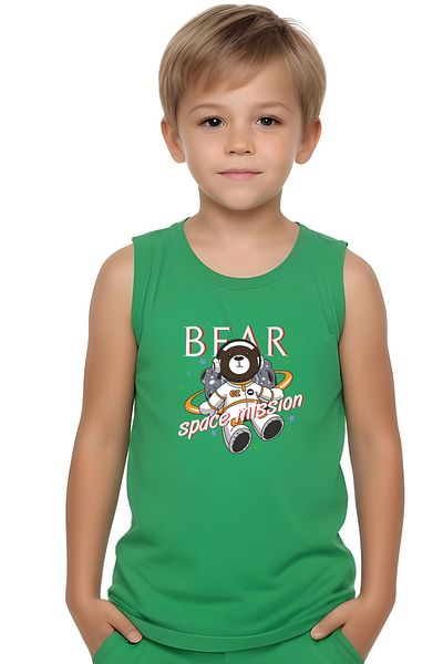 panios kids Bear Space Printed Boys' Suspender T-Shirt and Shorts Set Top and Bottom