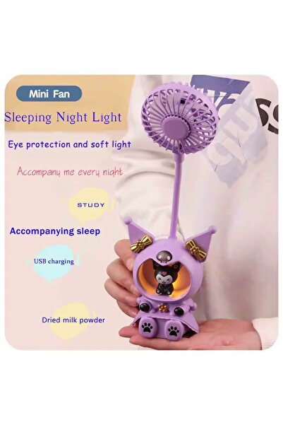 sofun Kuromi Figürlü Işıklı El Fanı Gece Lambası İşlevli Kuromi El Fanı