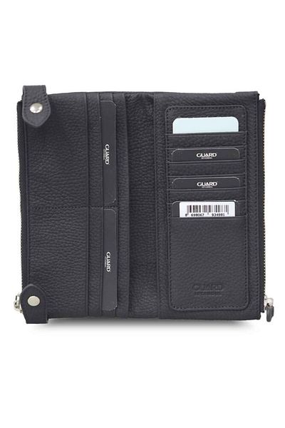 GUARD Matte Black Genuine Leather Double Zipper Leather Wallet with Phone Compartment - Grd 250301 Wt1576
