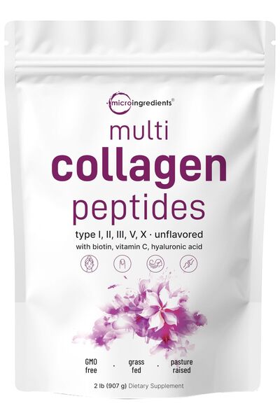 Micro ingredients مسحوق بروتين الكولاجين المتعدد، 2 رطل - ببتيدات متحللة مع ا...