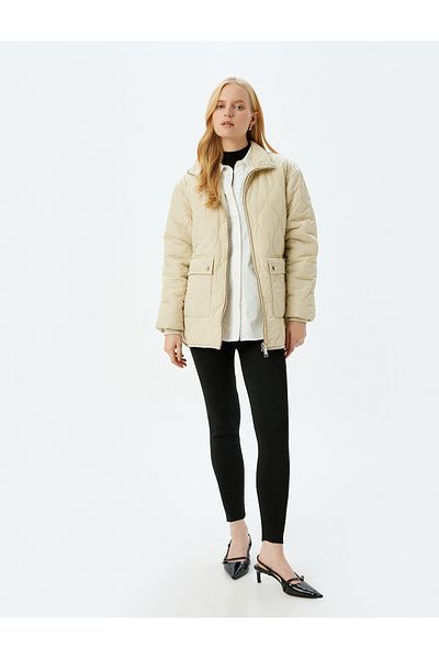 Koton Zippered Pocket Stand Collar Quilted Puffer Jacket