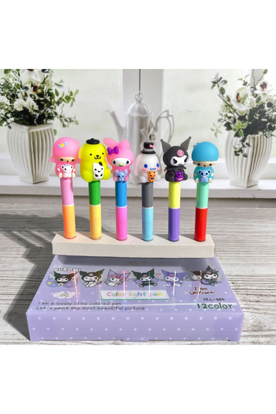 sofun Sanrio Kuromi 1 set 6 adet mini fosforlu kalem, Sanrio Kuromi çizgi fil...