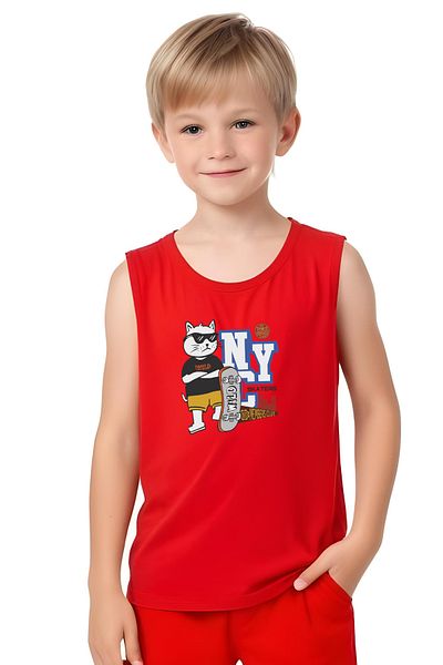 panios kids Nyc Cat Printed Boys' Suspender T-Shirt and Shorts Bottom-Top Set