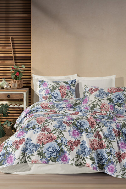 Enlora Home Desenli Pike Takımı Çift Kişilik Lotus Mavi (Pike+Çarşaf+Yastık K...