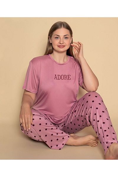 MOJADON Pink Polka Dot Bias Viscose Woven Pajama Set