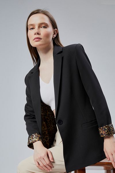 Bolivente Women's Double Breasted Lapel Sleeve Fold Detail Regular Padded Blazer Jacket