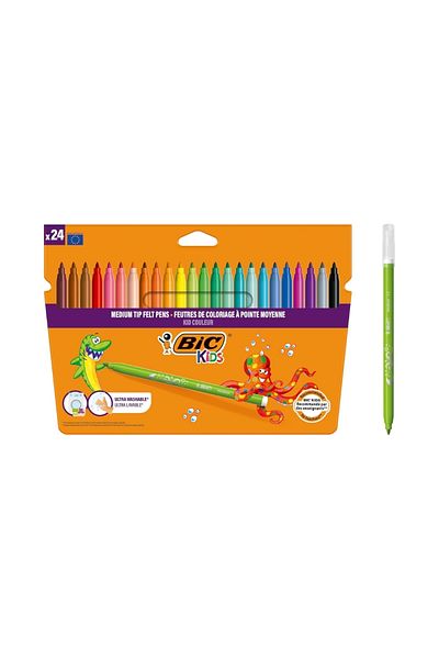 Bic |   Kid Couleur Felt Tip Pens, 24 Colors, Vivid and Washable Ink