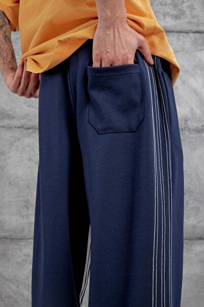 NOMARC Navy Blue Stitching Detailed Baggy Sweatpants