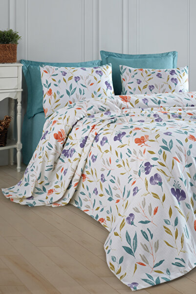 Enlora Home Desenli Pike Seti Tek Kişilik Floral Lila (Pike+Yastık Kılıfı)