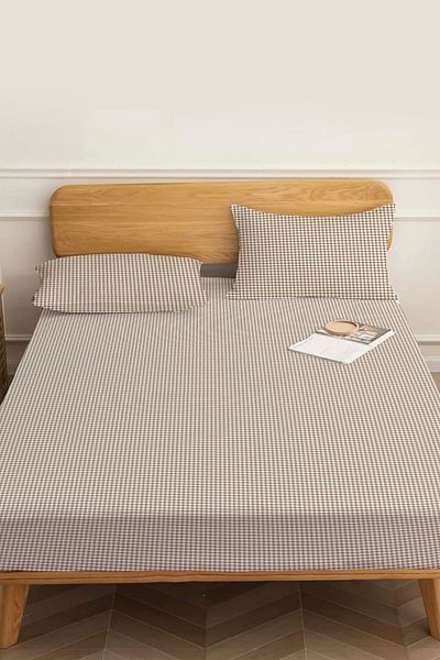 Rivaİstanbul Διπλό Σεντόνι Καφέ Gingham Βαμβακερό