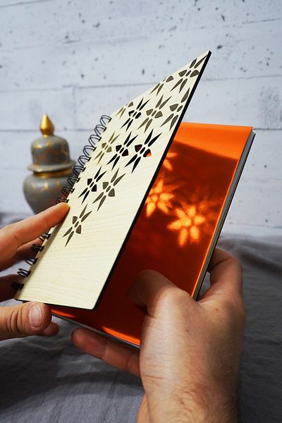 markcat Floral Patterned Wooden Cover Notebook - Dotted Notebook - Agenda - School Notebook (A5 - 120 Sheets)