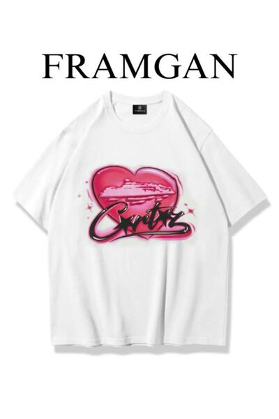 Framgan Tricou alb unisex cu decolteu rotund cu imprimeu Corteiz