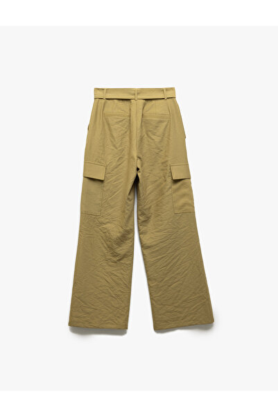 Koton Modális kevert zsebes, részletes, széles szárú Gabardine Cargo nadrág