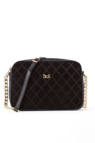 Bilik Deri Siyah-Süet Kadın Çapraz Askılı Çanta BLM 3844