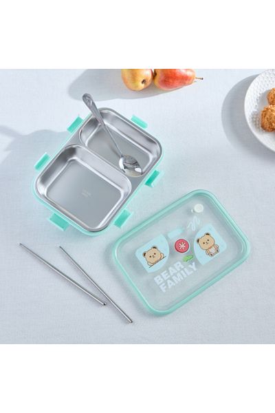Home Box Neo Bear Family 2-Grid Stainless Steel Lunch Box 800 ml
