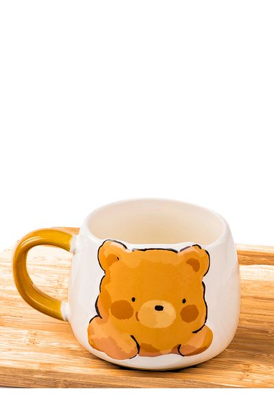MUKKO HOME Cute Bear Embossed Porcelain Mug - 350 Ml, Hand Decor Painting, Stylish and Durable Mug