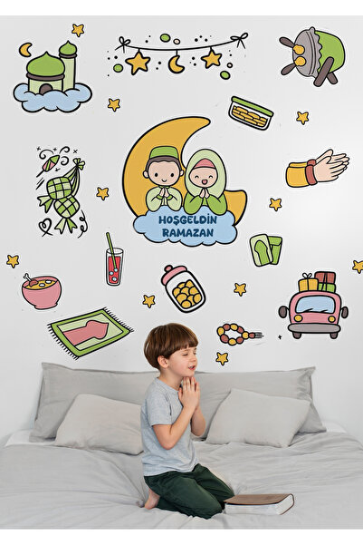 WALLHUMAN Hoşgeldin Ramazan Bayramı Yapışkanlı Sticker Duvar Cam Dolap Çıkart...