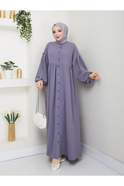 moda armanc Buttoned Ayrobin Lilac Hijab Dress