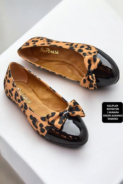 ISPARTALILAR 0892 Talpă confortabilă Pantofi de balerină de zi cu zi pentru femei Rochie de seară de nuntă de logodnă Pantofi de damă cu model leopard