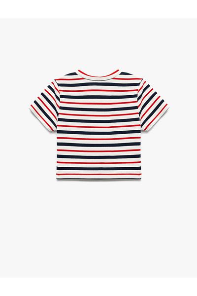 Koton Καμισόλα Crew Neck Ριγέ Ecru Κοριτσίστικο T-shirt 5skg10474ak