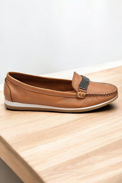 ISPARTALILAR 195 Comfortable Flexible Sole Daily 100% Genuine Leather Women's Ballerina Shoes Soft Women's Leather Shoes