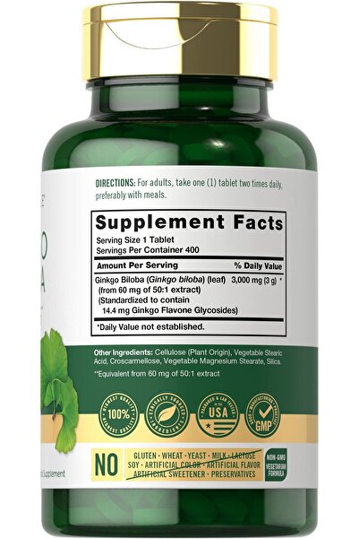 Carlyle Ginkgo Biloba 3000mg | 400 Tablets | Non-GMO, Gluten Free Herbal Supplement