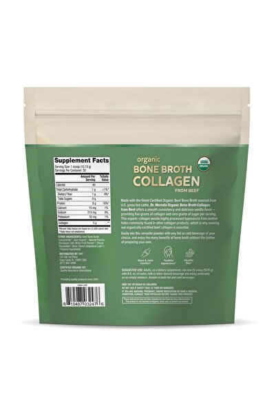 Dr Mercola Organic Bone Broth Collagen Powder - Vanilla, 30 Servings, Supports Bone & Joint, USDA Organic