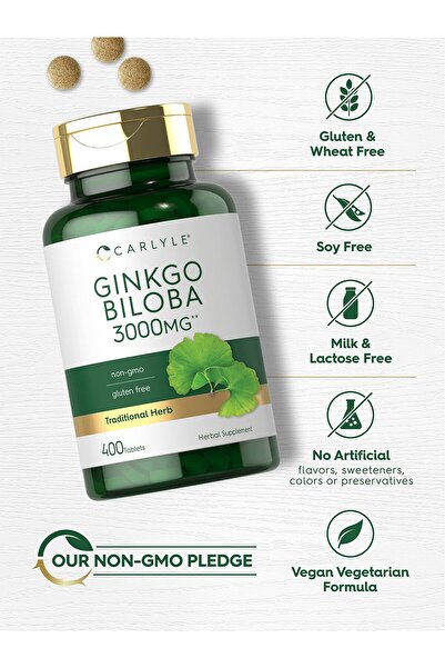 Carlyle Ginkgo Biloba 3000mg | 400 Tablets | Non-GMO, Gluten Free Herbal Supplement