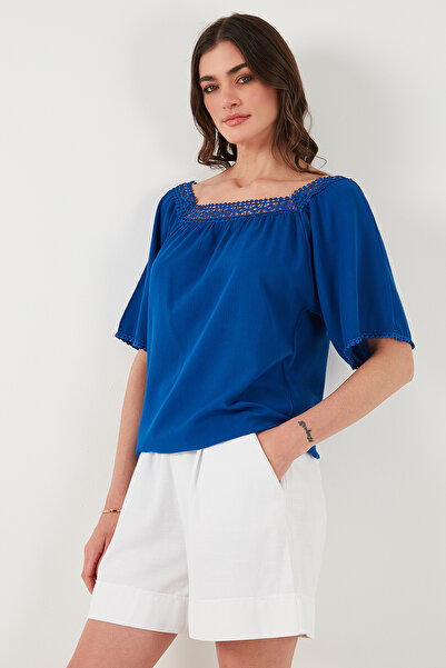 Lela Laced Regular Fit Square Neck Blouse Bluz 5869003