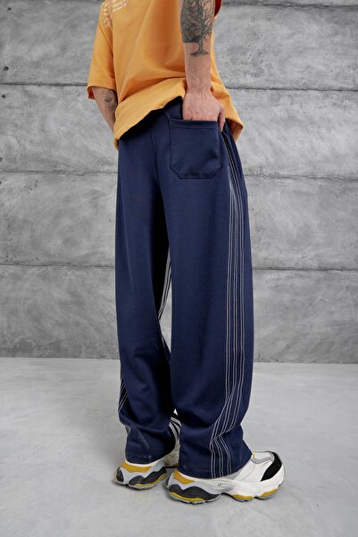 NOMARC Navy Blue Stitching Detailed Baggy Sweatpants
