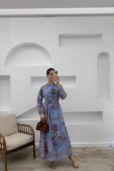 Stilife Rochie de in cu model palmier albastru