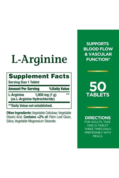Nature's Bounty L-Arginine 1000mg for Supporting Blood Flow and Vascular Function – Non-GMO, Gluten Free, 50 Tablets