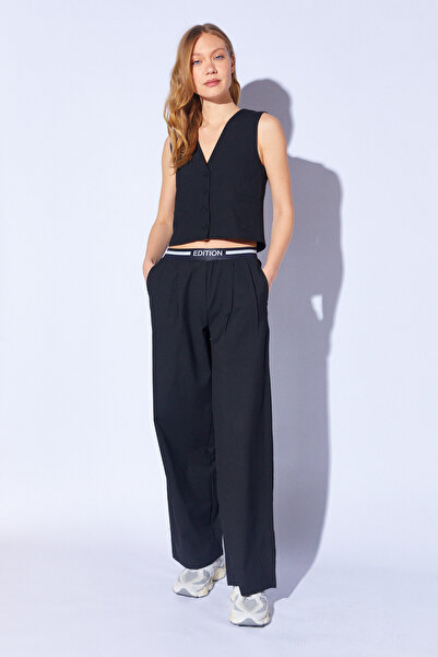 EDITION WOMAN Чорний жилет з V-подібним коміром, класичним поясом і ґудзиками | EK100371432