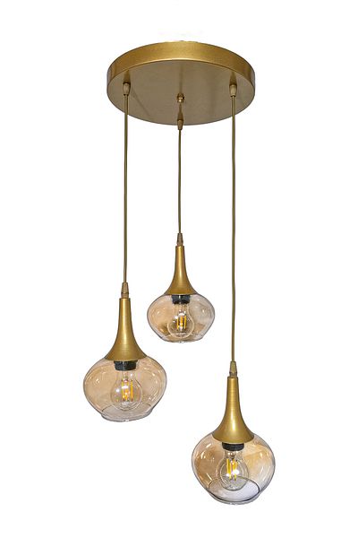 Fer Avize Fred Modern Decorative Antique Color Glass Pendant Lamp Living Room - Kitchen - Bedroom 3-Piece Chandelier