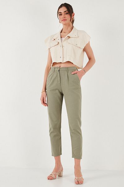 Lela Bavlněné Slim Fit Kalhoty s normálním pasem s rovnými nohavicemi PANT 668Y5121