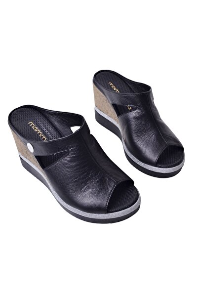 Mammamia Dámské kožené pantofle na klínovém podpatku D25YT-1455