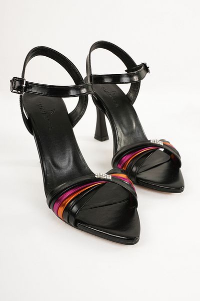 Eray Women's Stone Detailed Colorful Cross Strap Thin Heel Evening Dress Shoes