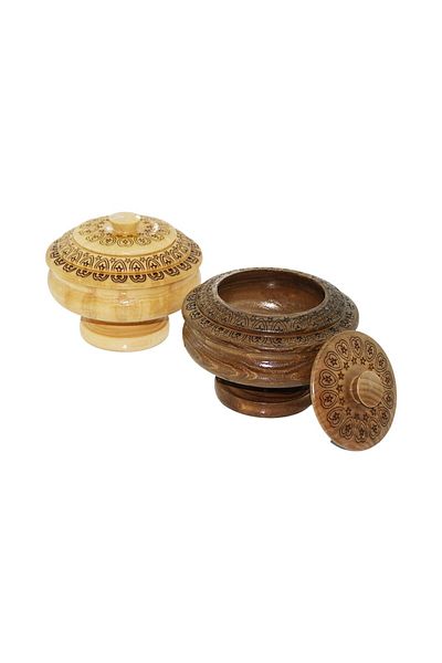 İsmiyle Al Footed Patterned - Cnc Engraved Wooden Sugar Bowl with Lid Net Packaging (4767) - Isl1374-2443