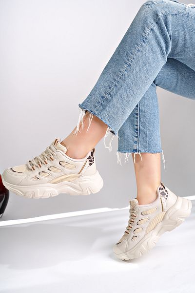 McDark Sand Leopard Patterned Women's Sneaker Anti-Yellowing Sole Ultra Light -1
