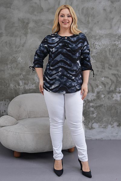 Siyezen Large Size Tie Dye Pattern Lace up Capri Sleeve Blouse