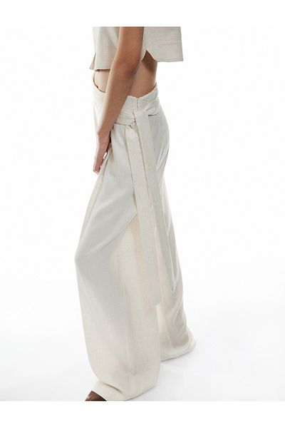 Koton Viscose - Linen Blended Palazzo Trousers with Pocket Binding Detail