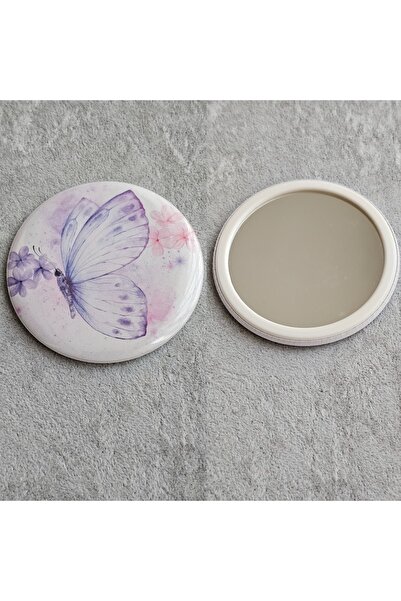 SiestaAccessories Mor Pembe Kelebek Cep Aynası / Buton Rozet Ayna