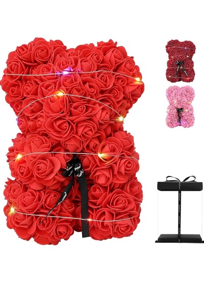 maasco (ışıklı) güllerden ayıcık teddy, çiçeklerden kutulu ayı, doğum günü an...